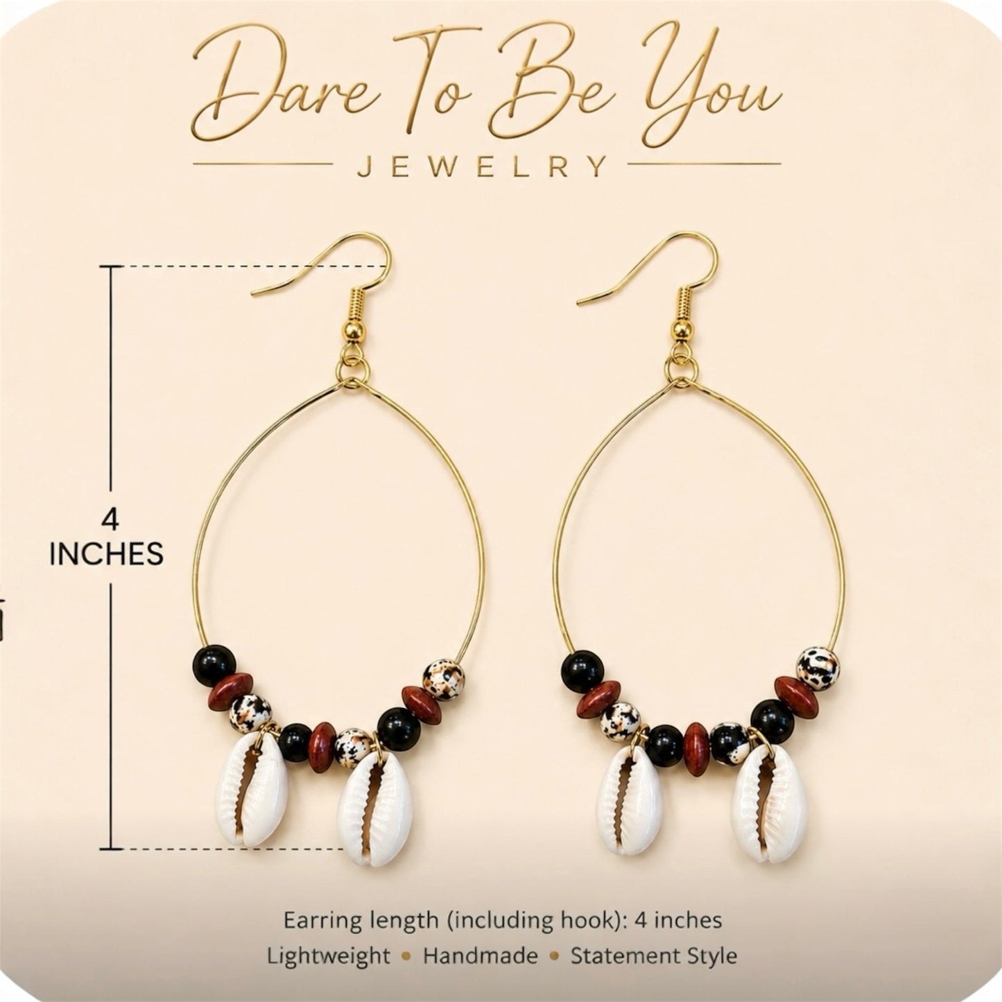 Afrocentric Cowrie Spirit Hoop Earrings