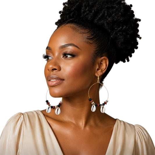 Afrocentric Cowrie Spirit Hoop Earrings