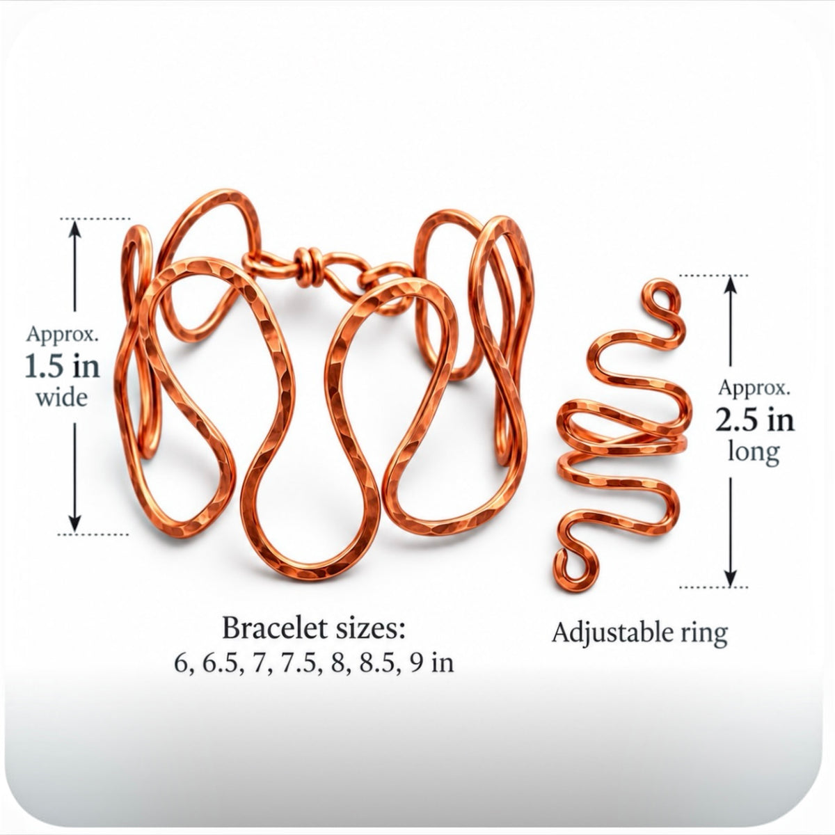 Infinite Flow Handmade Copper Bracelet & Adjustable Ring Set