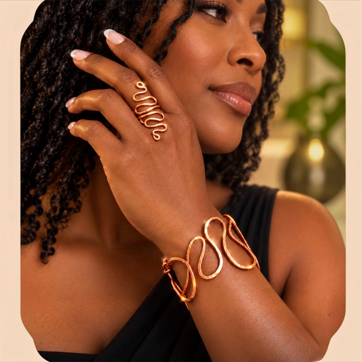 Infinite Flow Handmade Copper Bracelet & Adjustable Ring Set