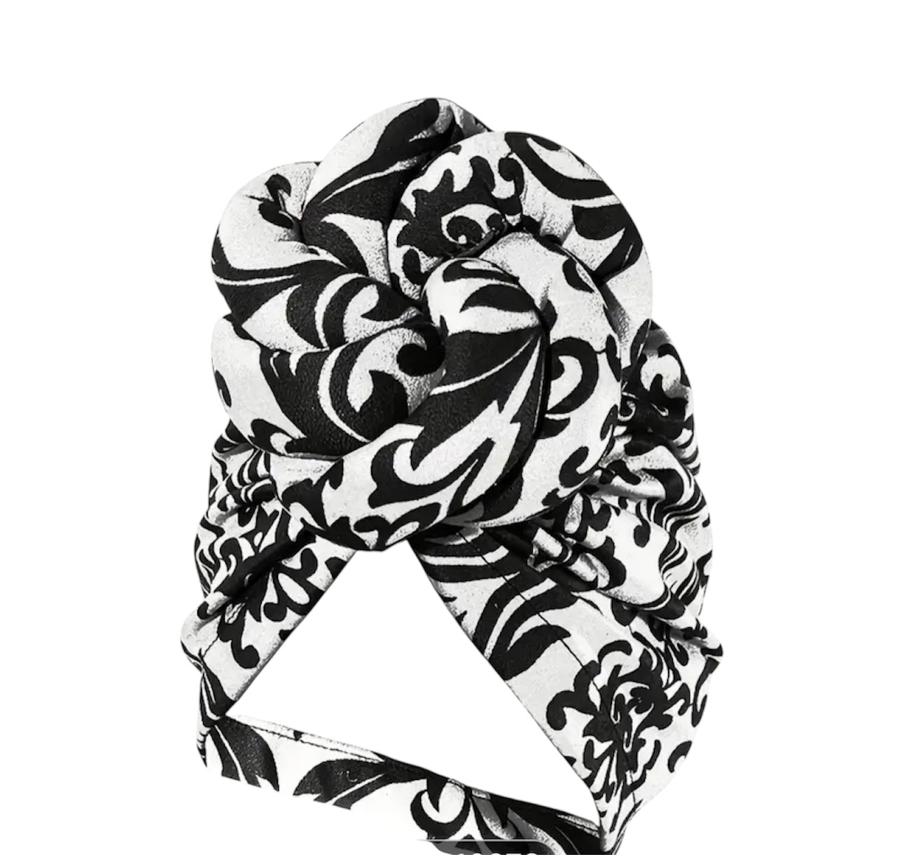 Oversized Knotted Black and White Printed Turban Head Wrap