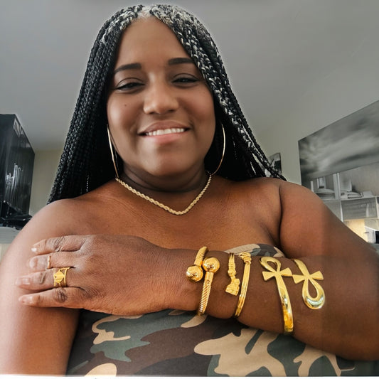 Stainless Steel 18k Gold Plated Nefertiti & Ankh Cross Bracelet Stack: Eternal Life & Ancient Wisdom