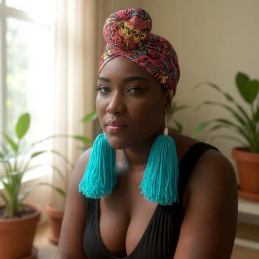 Handmade Turquoise Yarn Earrings