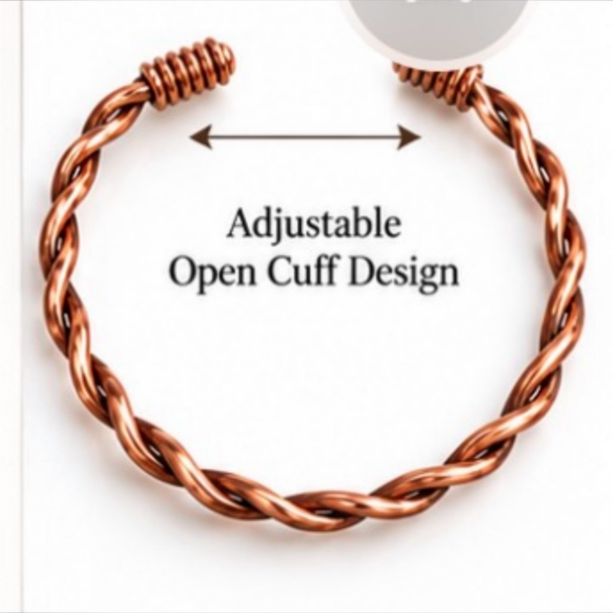 Handmade pure copper cuff bracelet showing adjustable open cuff design