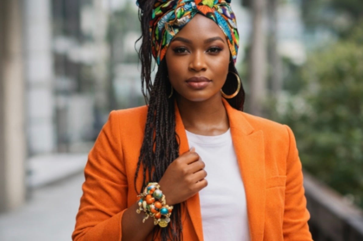 brown skin woman wearing handmade afrocentric