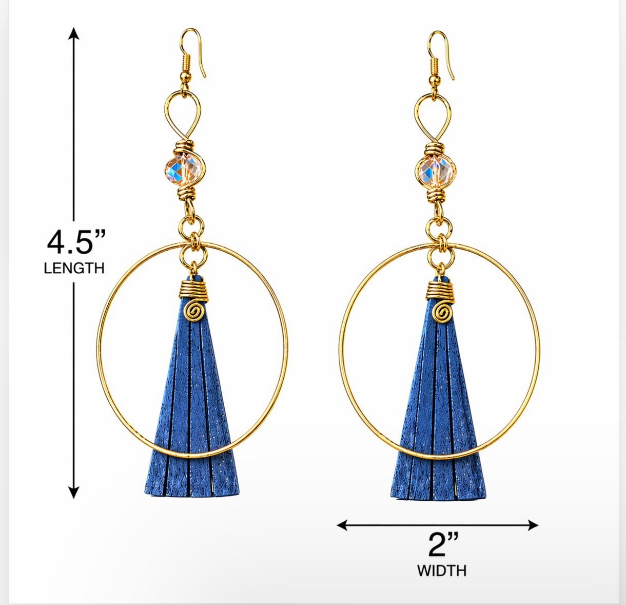 Afrocentric grey bone and gold hoop earrings with size reference showing 4.5 inch length and 2 inch width for scale