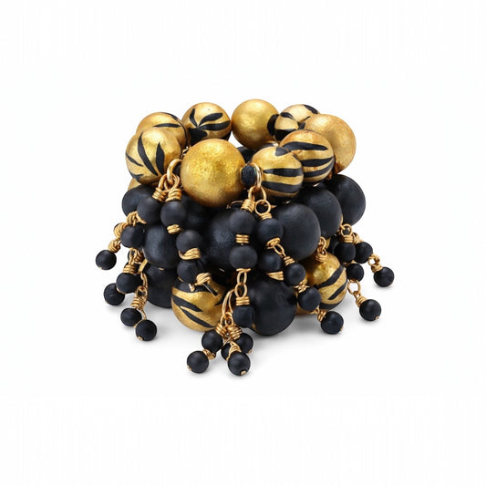Afrocentric Gold & Black Chunky Wood Bead Bracelet Stack – Handmade Statement Jewelry for African American Women