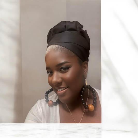 African Chic Black Turban With Satin Lining
