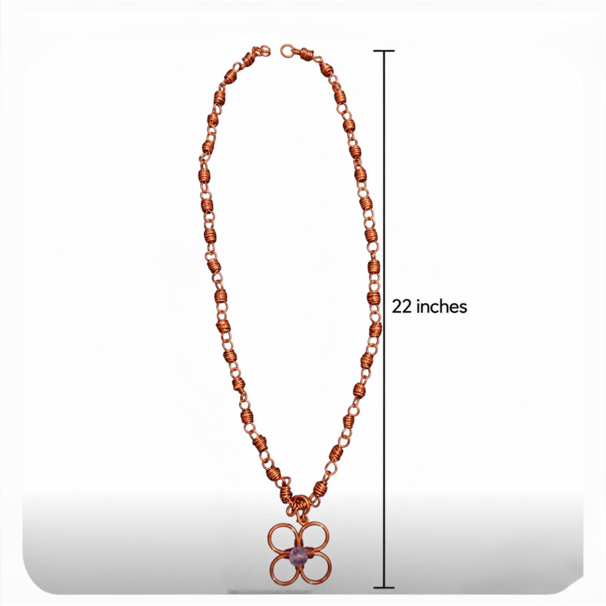 22 inch Lavender Bloom handmade copper flower necklace with lavender glass bead