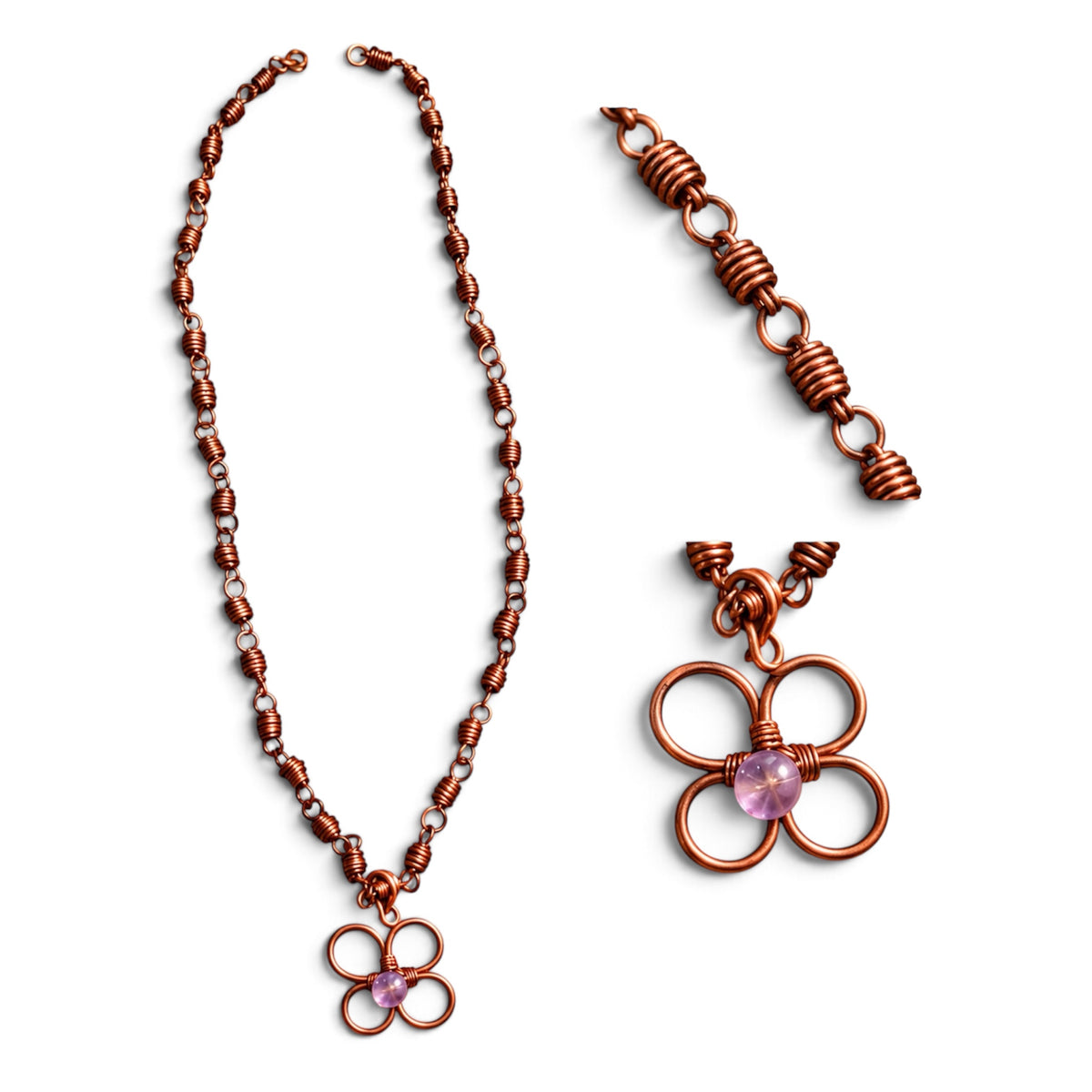 Lavender Bloom handmade copper flower necklace