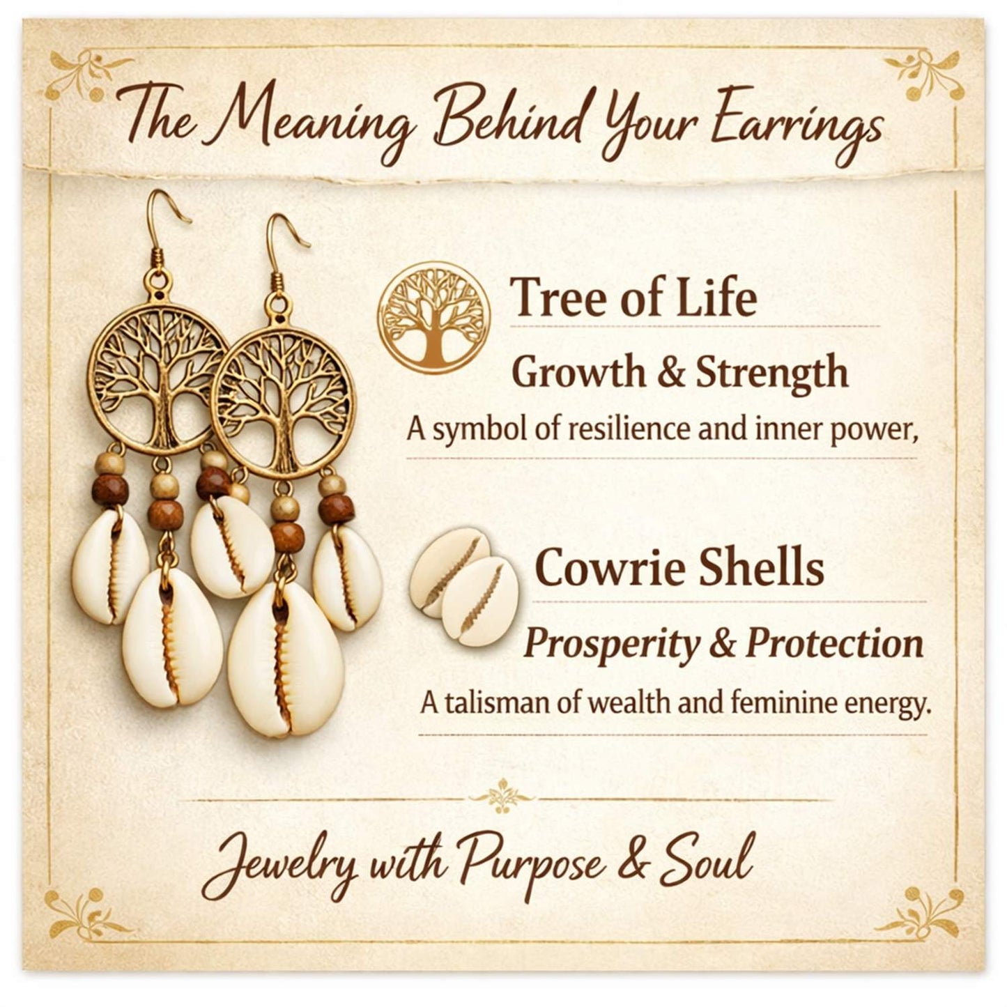 Afrocentric Tree of Life Cowrie Statement Earrings