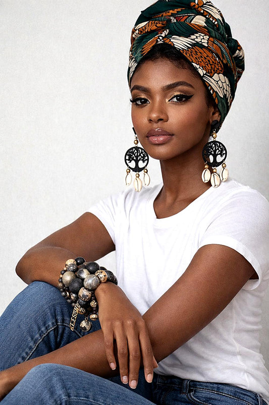 Afrocentric Tree of Life Cowrie Statement Earrings